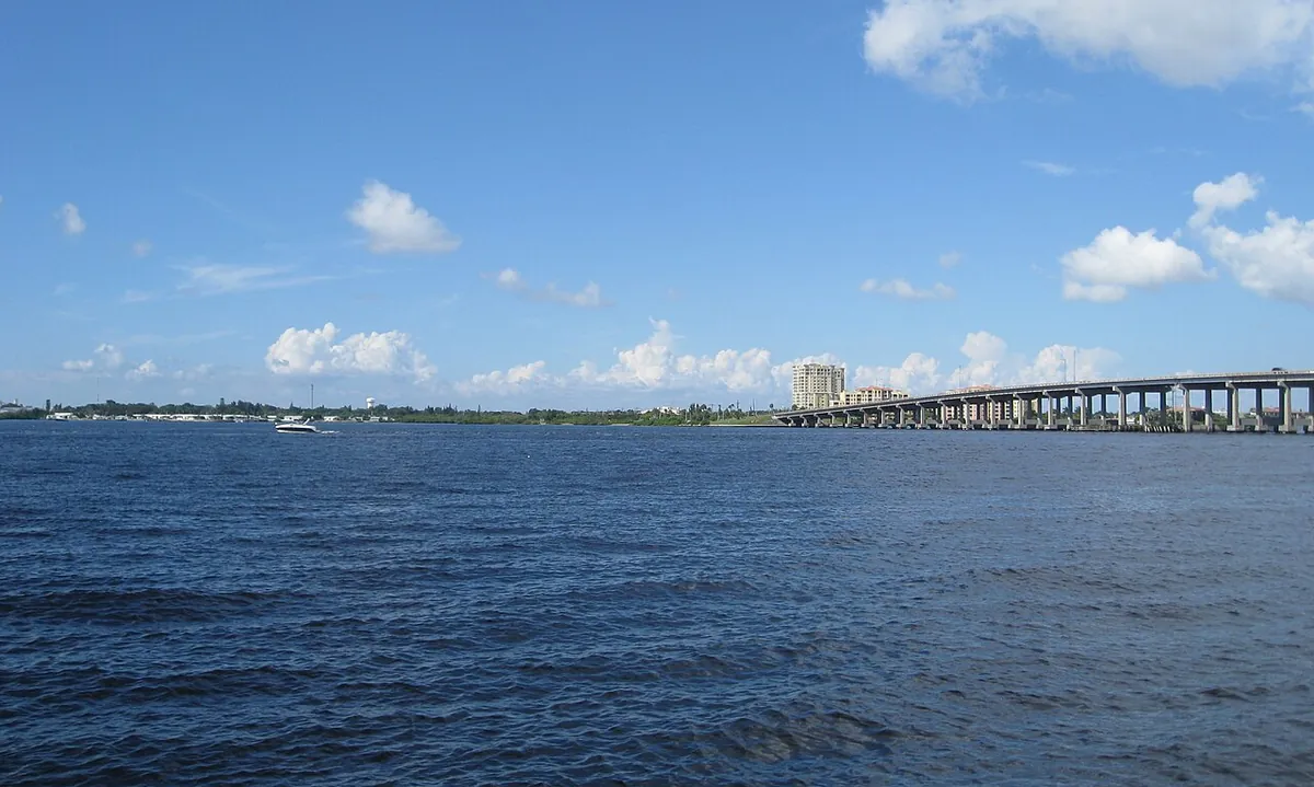 The Manatee River and DeSoto Bridge seen from Bradenton FL